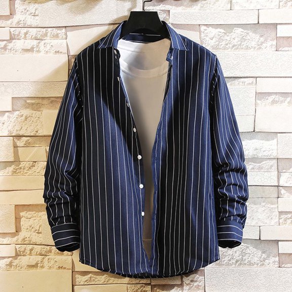 Mens Casual Button Down Shirts Summer Solid Color Lapel Long Sleeve Fashion Tops Daily-Wear