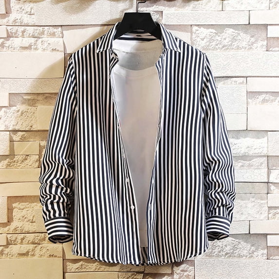 Mens Casual Button Down Shirts Summer Solid Color Lapel Long Sleeve Fashion Tops Daily-Wear