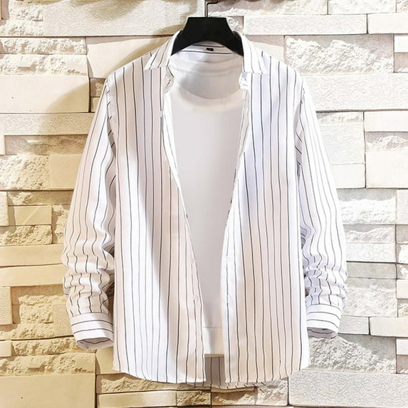 Mens Casual Button Down Shirts Summer Solid Color Lapel Long Sleeve Fashion Tops Streetwear