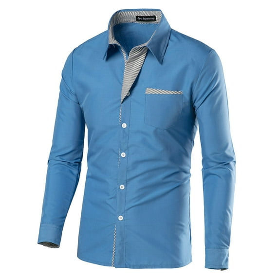 Mens Casual Button Down Shirts Summer Solid Color Lapel Long Sleeve Slim Comfortable Fashion Tops Outwear