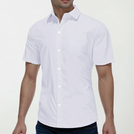 Mens Casual Button Down Shirts Summer Solid Color Lapel Short Sleeve Comfortable Business Loose Tops Holiday Wear