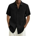 thumbnail image 1 of Mens Casual Button Down Shirts Summer Solid Color Lapel Short Sleeve Pocket Hawaii Tops Holiday Wear, 1 of 4