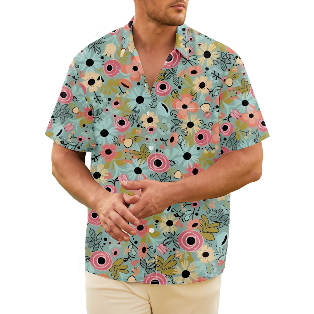 Men's Vintage Map Print Short Sleeve Button Down Shirt main image 0