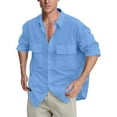 thumbnail image 1 of Mens Casual Button Down Shirts Long Sleeve Chambray Shirts Fashion Spring And Fall Casual Cotton And Linen Lapel Shirt Shirt Breathable Cotton And Linen Tops Wrinkle Free Shirt, 1 of 4