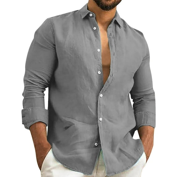 Mens Casual Button Down Shirts Long Sleeve Chambray Shirts Fashionable Casual Comfortable Trendy And Easy To Solid Color Multi Color Cotton Linen Shirt Wrinkle Free Shirt