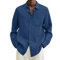 thumbnail image 1 of Mens Casual Button Down Shirts Long Sleeve Chambray Shirts Male Summer Cotton Linen Solid Casual Plus Size Loose Shirt Mens Turn Down Collar Shirt Wrinkle Free Shirt, 1 of 5