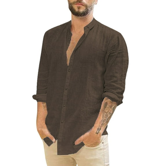 Mens Casual Button Down Shirts Long Sleeve Chambray Shirts Turn Down Collar Shirt Shirt Long Tops Button Sleeve Casual Solid Men Shirts Wrinkle Free Shirt