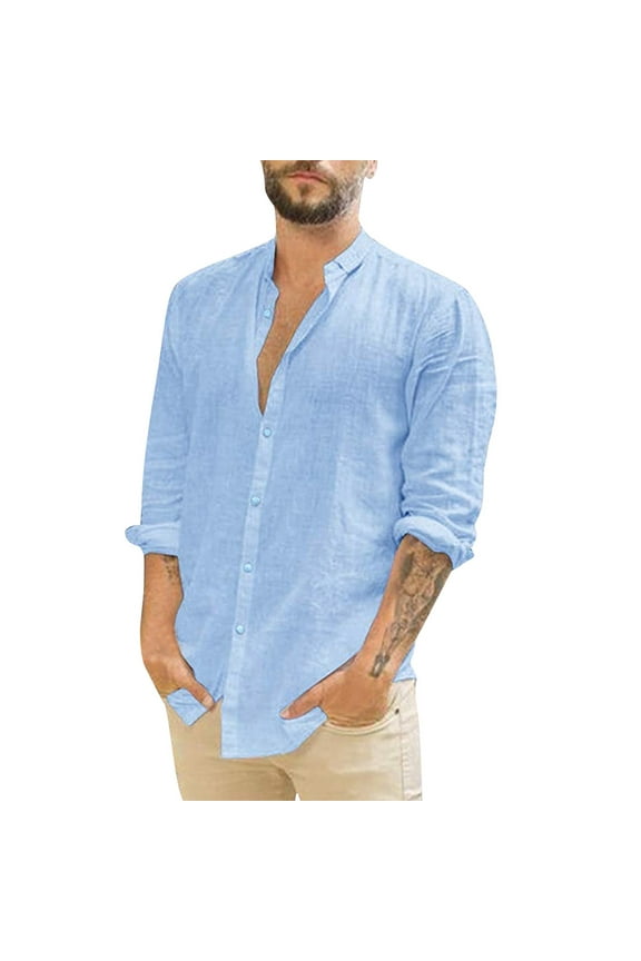 Mens Casual Button Down Shirts Long Sleeve Chambray Shirts Turn-Down Collar Shirt Shirt Long Tops Button Sleeve Casual Solid Men Shirts Wrinkle Free Shirt