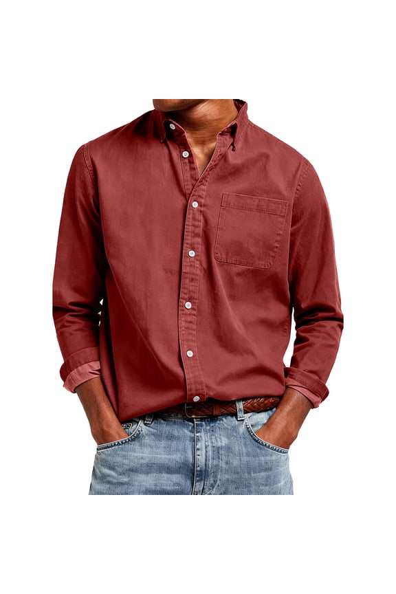 Mens Casual Button Down Shirts Long Sleeve Stretch Dress Collar Texture Wrinkle Free Dress Pocket Solid Color Casual Work Slim Fit Lightweight Clothing