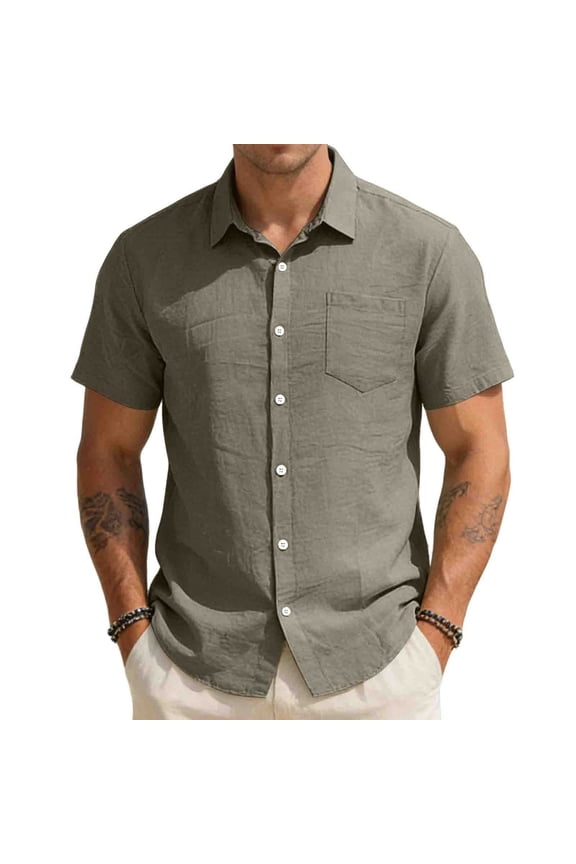 Mens Casual Button Down Shirts Short Sleeve Regular Fit Spread Collar Summer Shirt Wrinkle Free Lightweight Breathable Untucked Business Leisure Top with Pocket