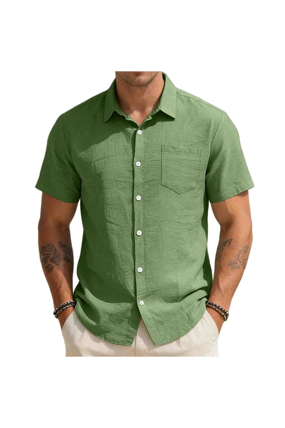 Mens Casual Button Down Shirts Short Sleeve Regular Fit Spread Collar Summer Shirt Wrinkle Free Lightweight Breathable Untucked Business Leisure Top with Pocket