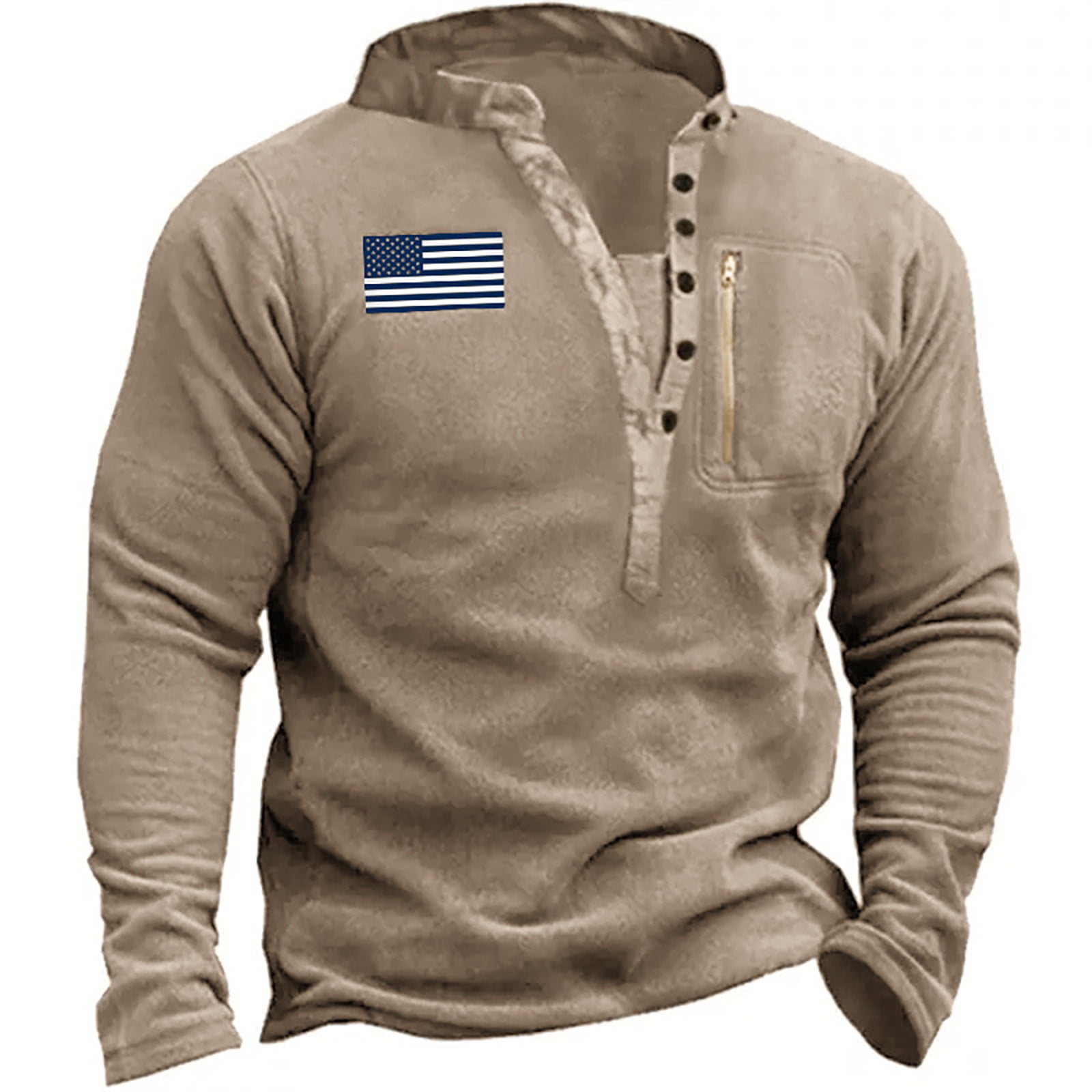 Mens Casual Button Short Sleeve Henley TShirts Patriotic Tactical