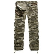 Mens Casual Camouflage Cargo Pants Zipper Button Relaxed Fit Camo Trousers Lightweight Work Outdoor Pants