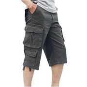 OGLCCG Mens Casual Capri Cargo Pants Zipper Button Below Knee Work Trouser with Pockets Hiking Athletic Running Shorts