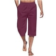 thumbnail image 1 of Mens Casual Capris Cotton Linen Pants Drawstring Elastic Waist Casual Solid Color Capris Pants Burgundy, 1 of 5