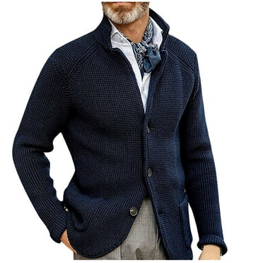 Iceglad Mens Long Sleeve Stand Collar Cardigan Sweaters Button Down ...