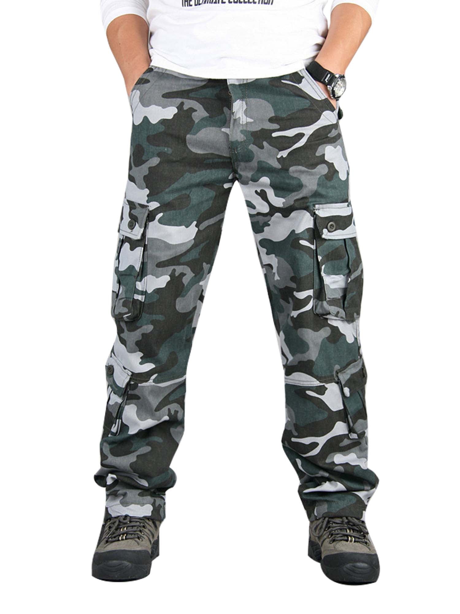 Mens Casual Cargo Pants Camoflage MultiPocket Trouser Camo Loungewear