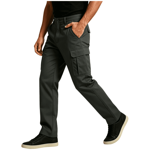 TKKCS Mens Casual Cargo Pants Durable Elastic Waist Straight Leg Regular Fit Work Pants with Multi Pockets Dark Gray M