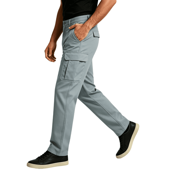 TKKCS Mens Casual Cargo Pants Durable Elastic Waist Straight Leg Regular Fit Work Pants with Multi Pockets Gray M