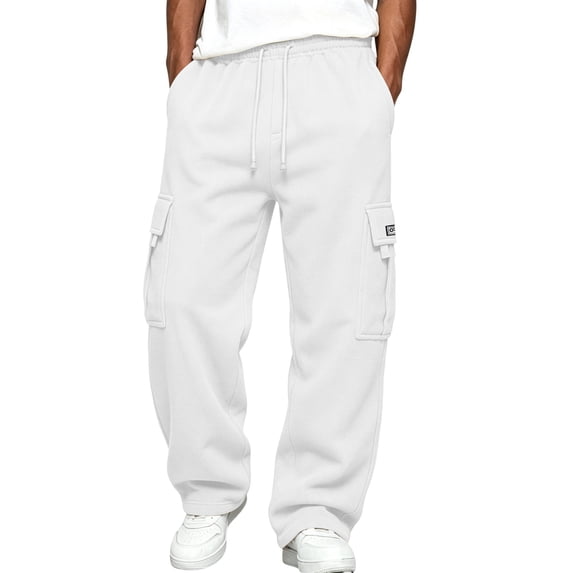 Mens Casual Cargo Pants Loose Fit Straight Leg Multi Pocket Drawstring Waist Utility Trousers for Daily Streetwear