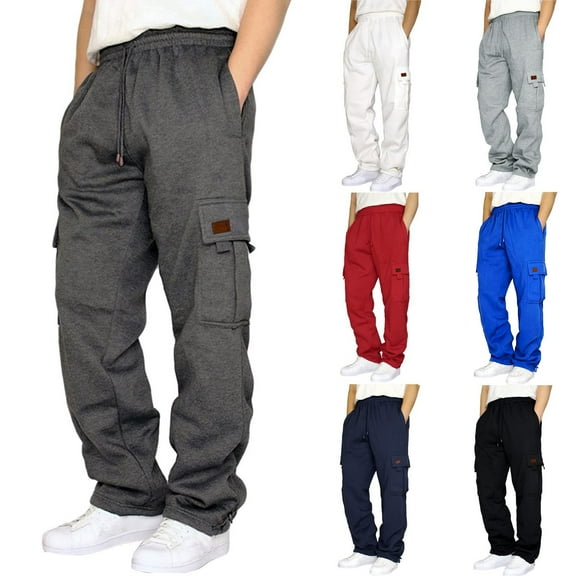Mens Casual Cargo Pants Men's Casual Pants Drawstring Elastic Waist Chino Pants Straight Leg Slacks Cotton Twill Trousers with Pockets