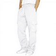 thumbnail image 1 of Mens Casual Cargo Pants Relaxed Fit Lightweight Drawstring Waist Trousers with Multiple Pockets for Outdoor Work Travel White 3XL, 1 of 2