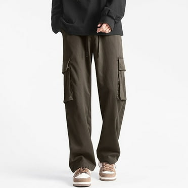 Mens Casual Cargo Pants Relaxed Fit Lightweight Stretch Elastic Waist Drawstring Joggers Pants Pockets S-3XL