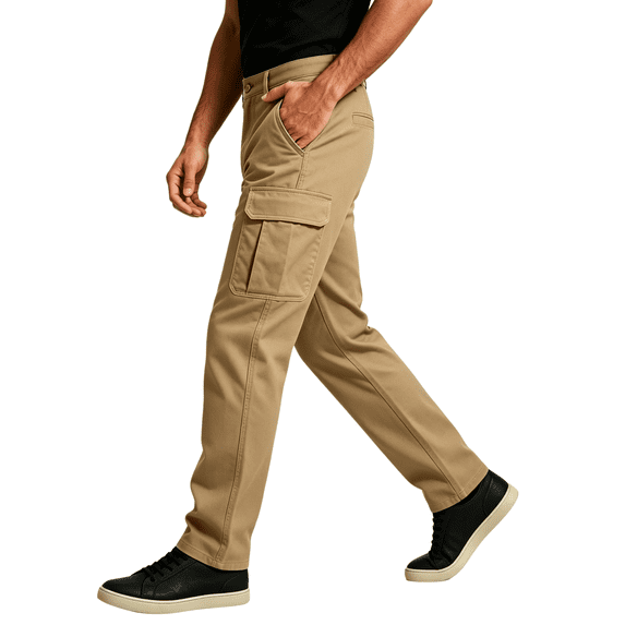 TKKCS Mens Casual Cargo Pants Straight Leg Elastic Waist Durable Regular Fit Work Pants with Multi Pockets Khaki XL
