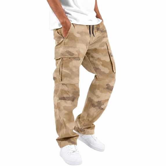Mens Casual Cargo Pants Workout Joggers Stretch Sweatpants Hiking Drawstring Pants with Multi Pockets