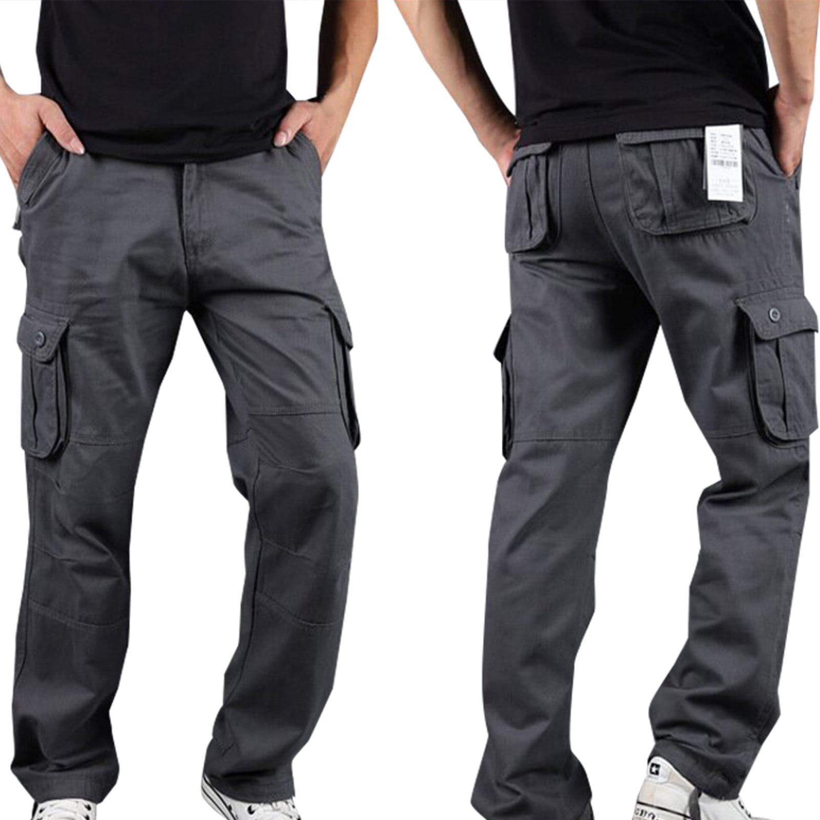 Men's Casual Cargo Joggers - Straight Leg, Loose Fit, Elastic Waist For Work, Hiking & Workout