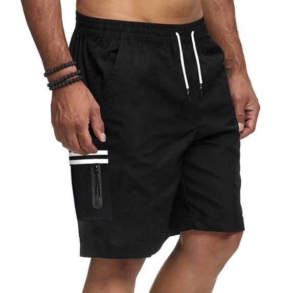 Mens Casual Cargo Shorts Drawstring Summer Beach Stretch Twill Shorts Black