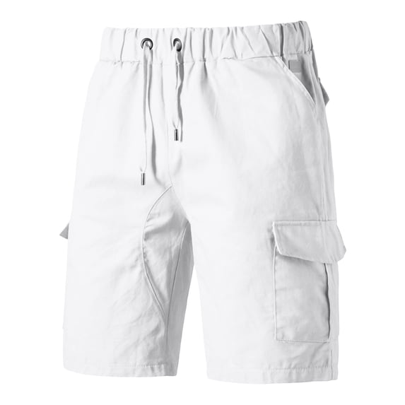 Mens Casual Cargo Shorts With Pockets Drawstring Waist Knee Length Mens Gym Shorts For Fashion Daily Wear,White,L