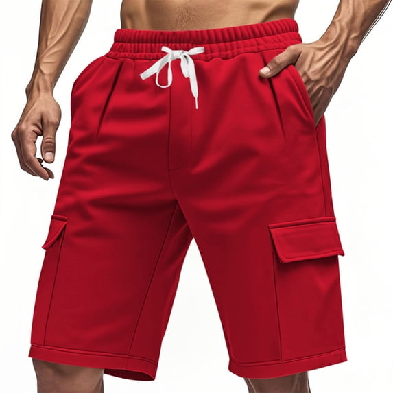 Mens Casual Cargo Sweat Shorts Drawstring Elastic Waist 9 Inch Athletic Jogger Shorts for Ourdoor Hiking with Pockets
