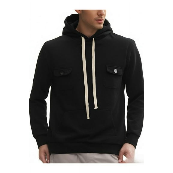 Mens Casual Cargo Sweatshirt Hoodie (S, Black)