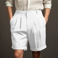 thumbnail image 1 of Mens Casual Chino Shorts Linen Pleated Front Casual Vintage Lightweight Breathable Straight Pants Summer Beach Shorts White S, 1 of 4