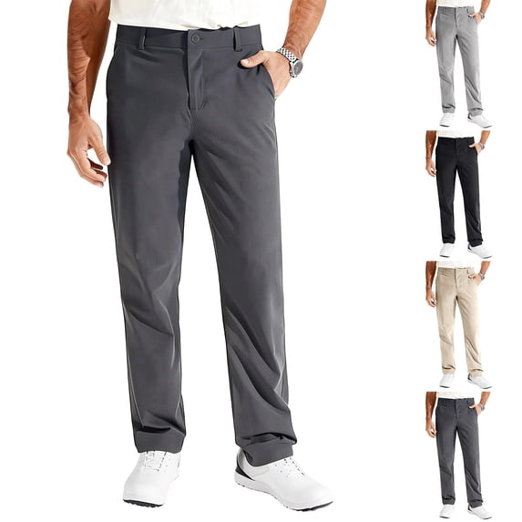 Mens Casual Chinos Pants Relaxed Fit Elastic Waist Khaki Trousers Stretch Dress Slacks with Pockets Gray S