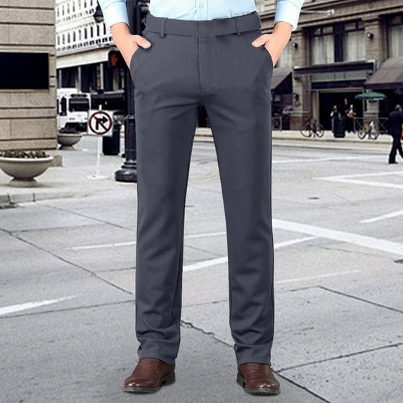 Mens Casual Chinos Pants Relaxed Fit Elastic Waist Trousers Stretch Dress Pants with Pockets Dark Gray 30