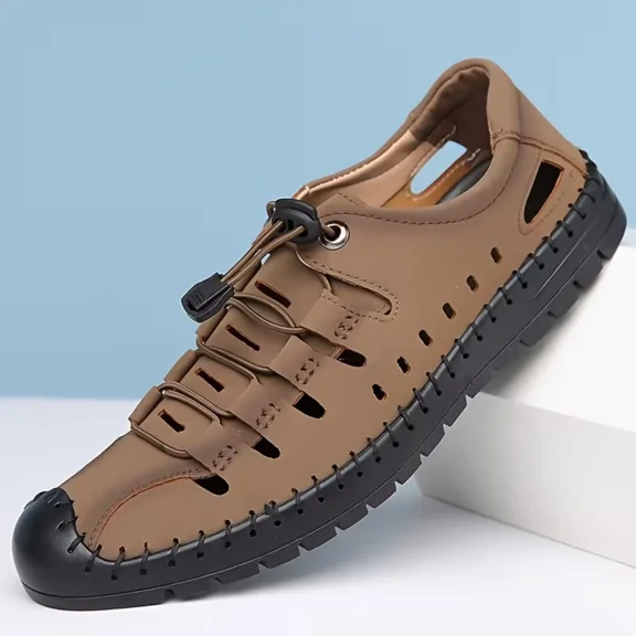 Mens Casual Closed Toe Leather Sandals Outdoor Fisherman Adjustable Sport Summer Shoes