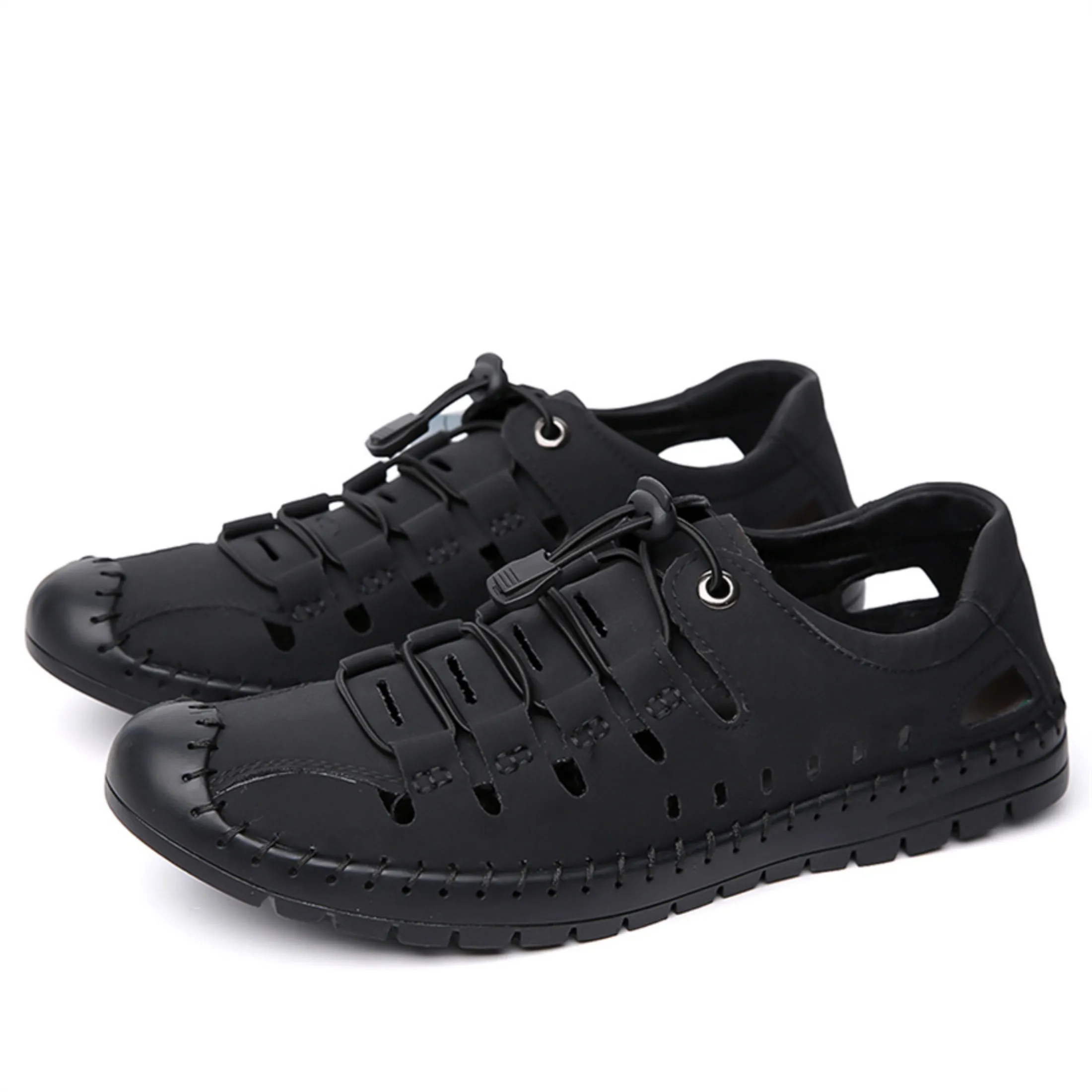 GSNOW Sandales Homme Bout Fermé Cuir Décontractées Outdoor Sports Plage - Chaussures Plates Confortables