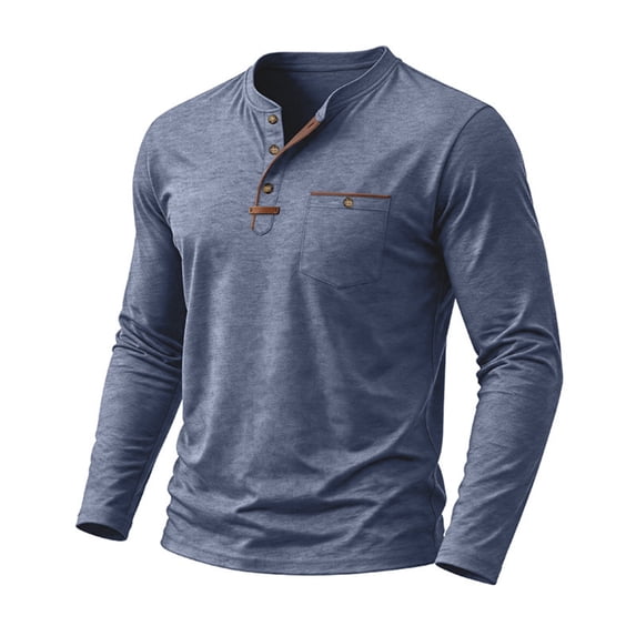 Mens Casual Color Block Henley Shirt Long Sleeve Button Placket Chest ...