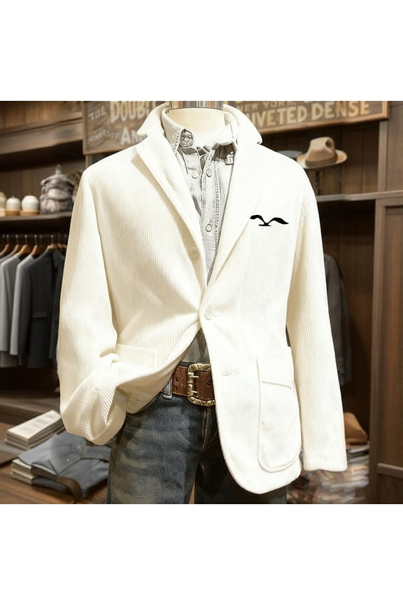 Mens Casual Corduroy Blazer 2025 Vintage Slim Fit 3 Button Plaid Sport Coat Long Sleeve Suit Jacket White 3XL