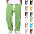 thumbnail image 1 of Mens Casual Corduroy Pants Lightweight Elastic Waist Drawstring Pants Straight Baggy Pants with Pockets Light Green XXL, 1 of 6