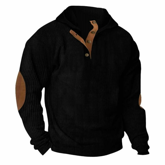 Mens Casual Corduroy Sweatshirt Long Sleeve Stand Collar 1/4 Button Up Pullover Fall Polo Sweaters