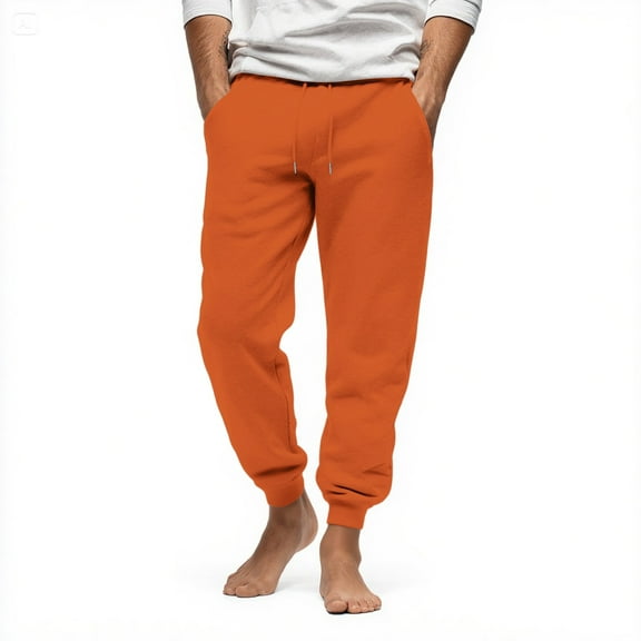 Mens Casual Cotton Joggers Loose Fit Drawstring Sweatpants, Big and Tall Sizes with Pockets for Running Saffron 2XL
