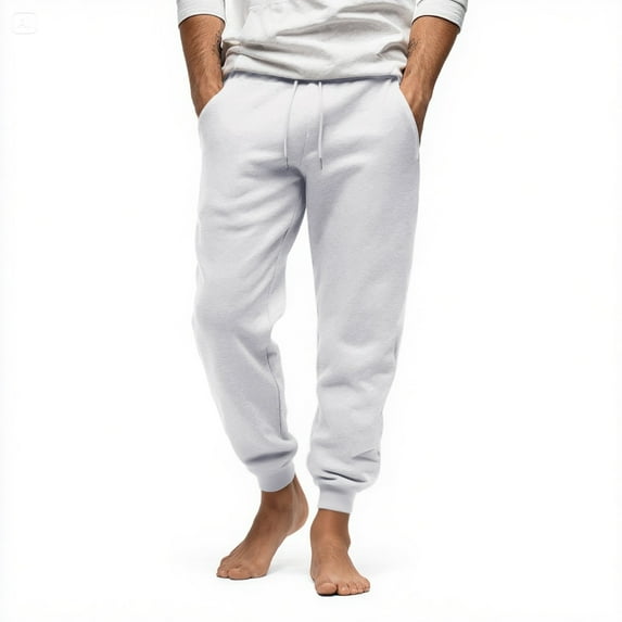 Mens Casual Cotton Joggers Loose Fit Drawstring Sweatpants, Big and Tall Sizes with Pockets for Running White M