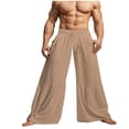 thumbnail image 1 of Mens Casual Cotton Linen Pants Loose Fit Elastic Drawstring Waist Khaki, 1 of 7
