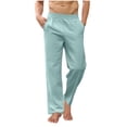 thumbnail image 1 of Mens Casual Cotton Linen Pants Relaxed Fit Elastic Waist Straight Legs Summer Yoga Beach Long Pants Big and Tall Size S-4XL Mint Green, 1 of 7