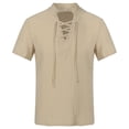 thumbnail image 1 of Mens Casual Cotton Linen Short Sleeve Shirt Slanted Placket Vintage Beach Tops, 1 of 11