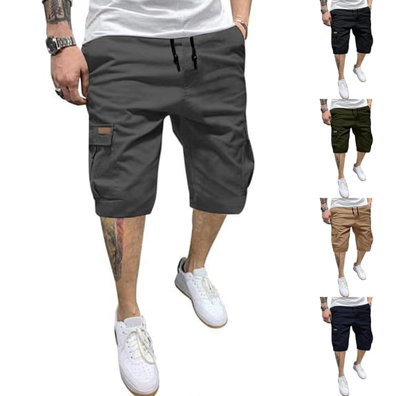 Mens Casual Cotton Twill Cargo Shorts Drawstring Classic Chino Stretch Short with 6 Pockets, 3XL