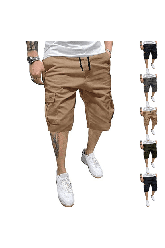 Mens Casual Cotton Twill Cargo Shorts Drawstring Classic Chino Stretch Short with 6 Pockets Khaki XL